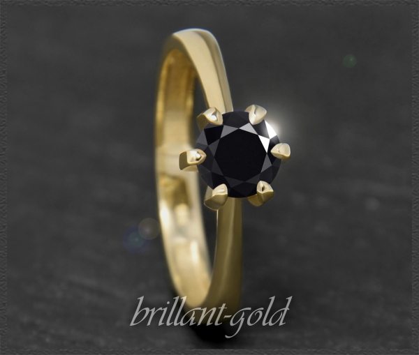 Brillant Ring aus 585 Gelbgold; 1,05ct, schwarz